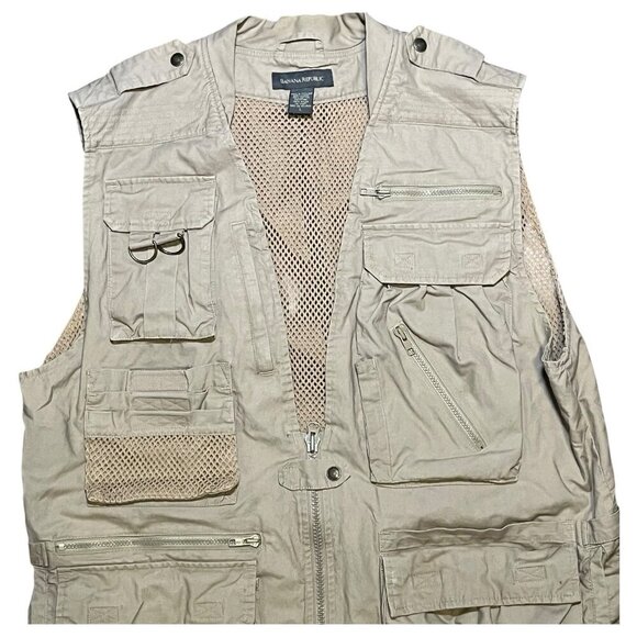 Banana Republic Men Safari Travel Vest Photographer Fishing Cargo 16+ Pockets L - Picture 6 of 16